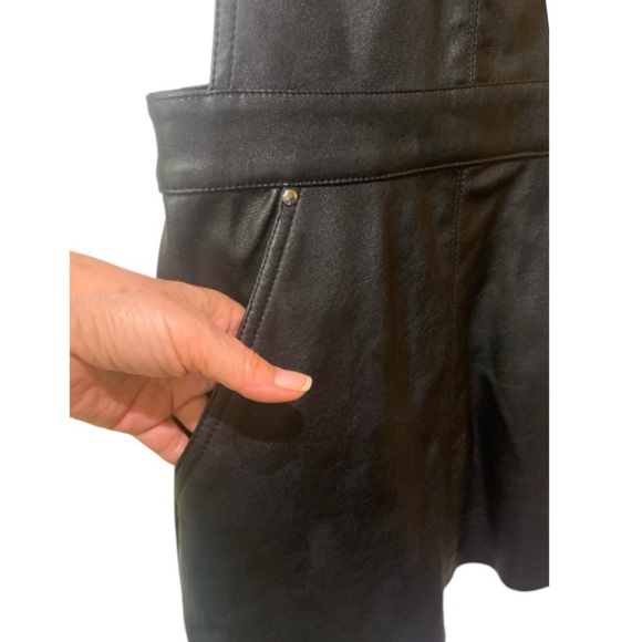 H&M Overalls Black Vegan Leather Short Bib Overall Dress Size 2 - Picture 8 of 11